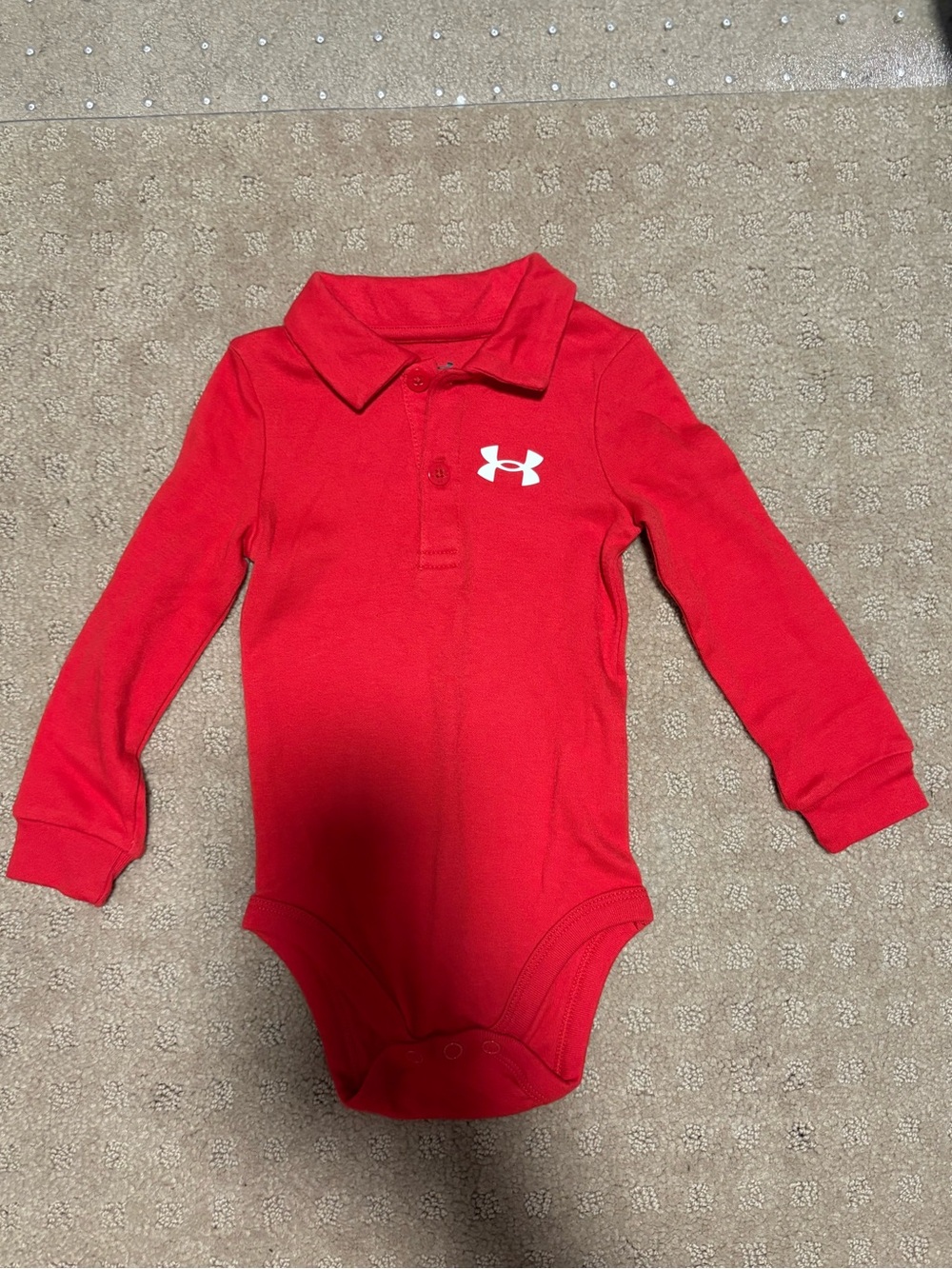 Under Armour Red Long Sleeve Polo Bodysuit with White Logo